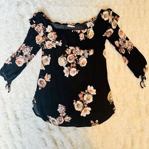 Floral ruffle neck top